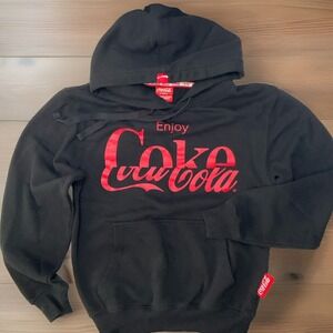 Coca Cola Hoodie Sweatshirt Womens XS Black Official Store Graphic Logo Pullover